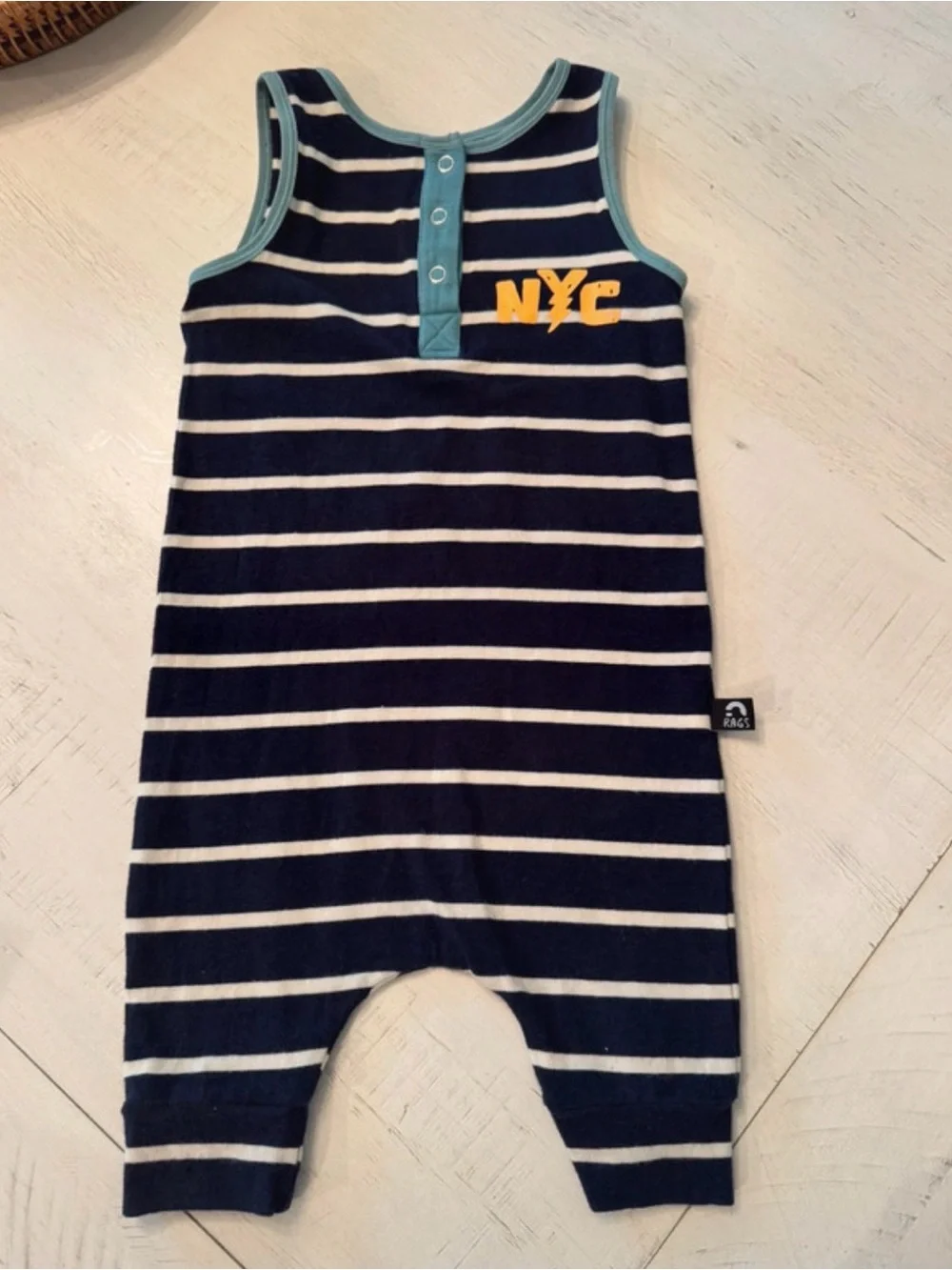RAGS Striped Navy & White NYC Sleeveless Baby Romper